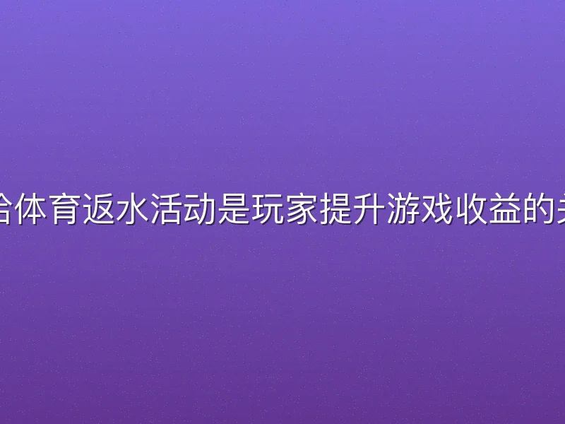 哈哈体育返水活动是玩家提升游戏收益的关键